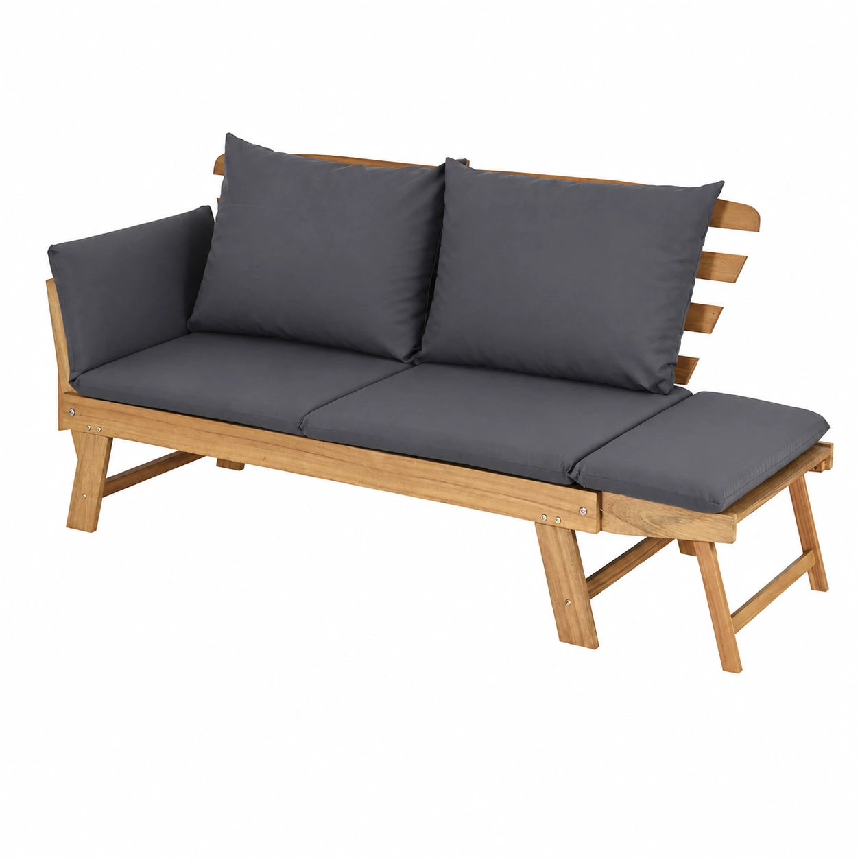Gartensofa – 3-Sitzer, 157 × 75 × 75 cm, klappbar, aus Holz, Grau, für Garten, Terrasse und Balkon