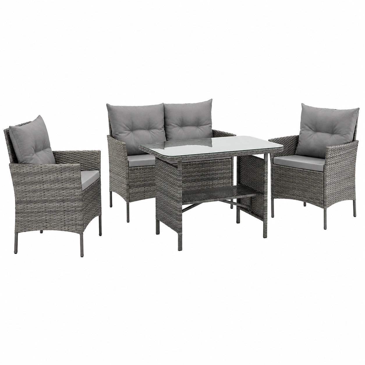Sofa – 4-teilig, aus Rattan, Grau