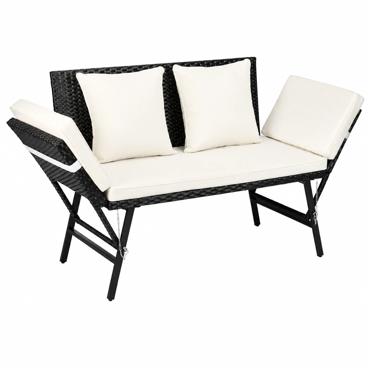 Gartenbank – 2-Sitzer, gepolstert, mit Armlehnen, Beige, für Garten, Terrasse und Balkon