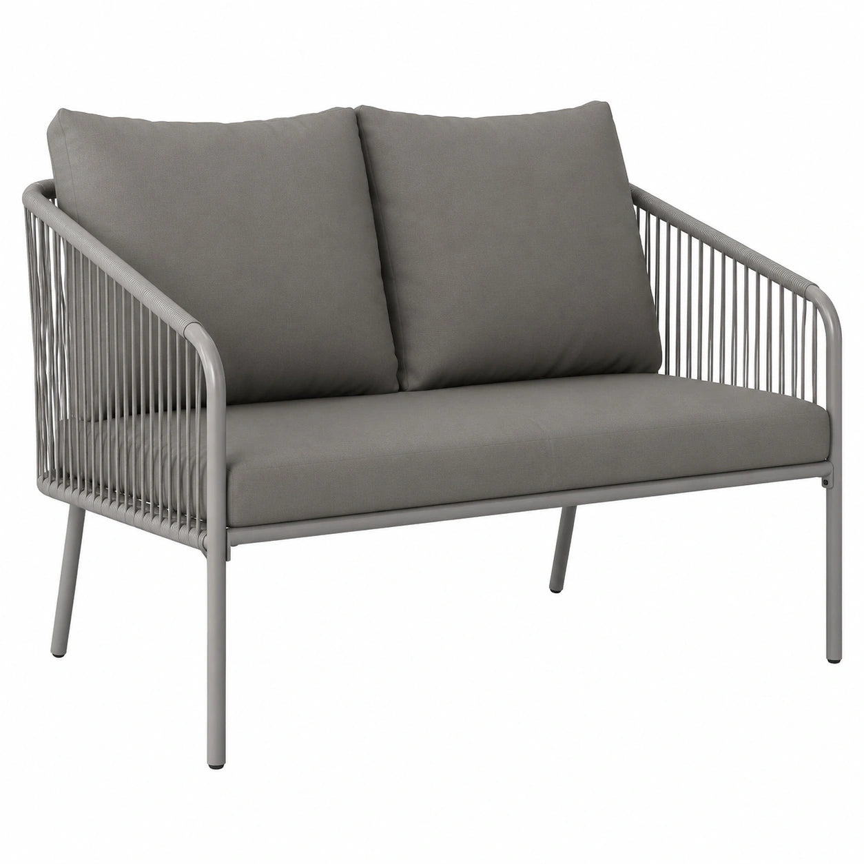 Gartensofa – 2-Sitzer, aus Rattan, Grau, für Garten, Terrasse und Balkon