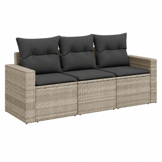 Sofa – 3-teilig, modular, aus Rattan, Hellgrau, für Garten und Terrasse