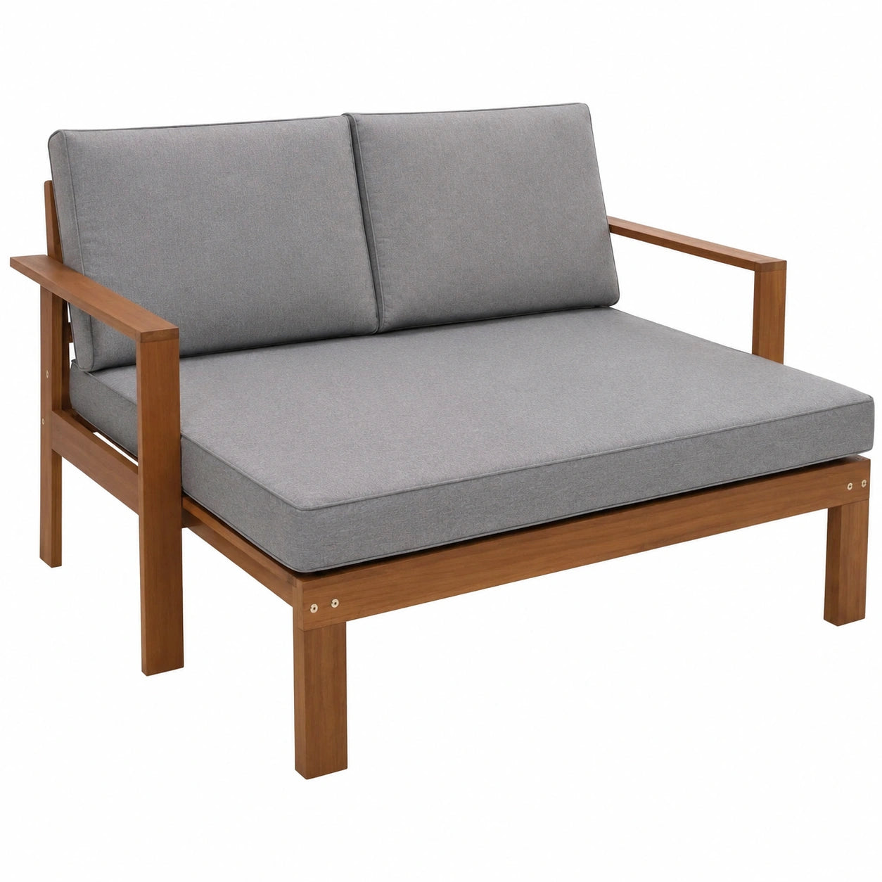 Gartensofa – 180 × 136 cm, ausziehbar, gepolstert, aus Akazienholz, Grau und Braun