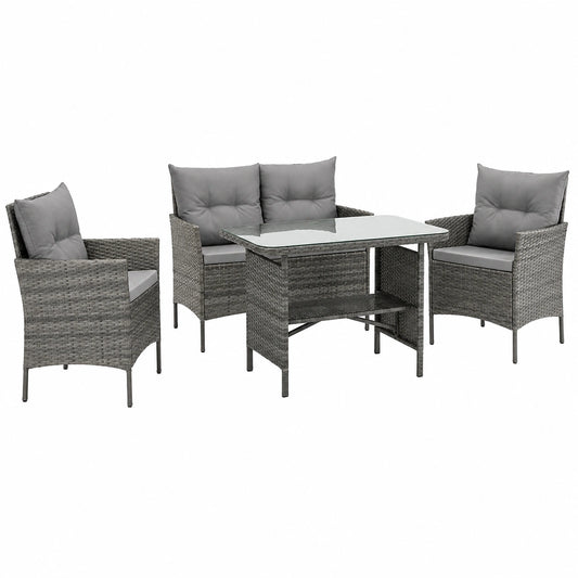 Sofa – 4-teilig, aus Rattan, Grau