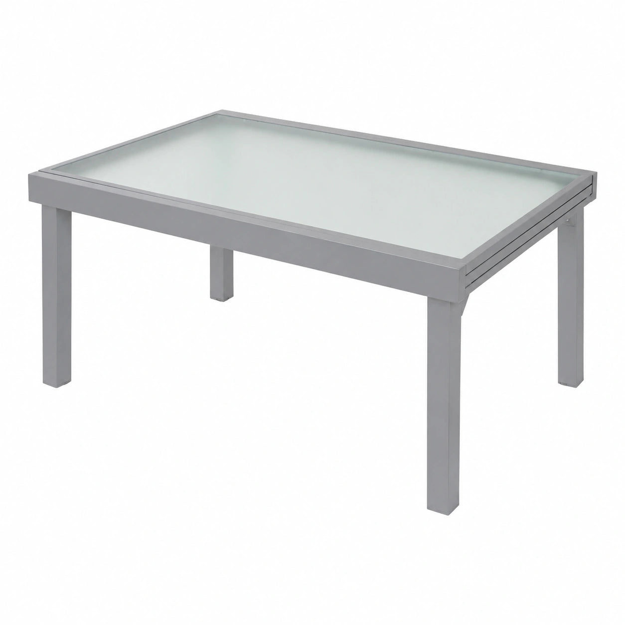 Gartentisch – 270 cm, ausziehbar, aus Aluminium und Glas, Silber