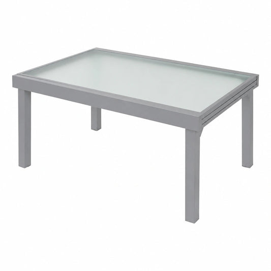 Gartentisch – 270 cm, ausziehbar, aus Aluminium und Glas, Silber