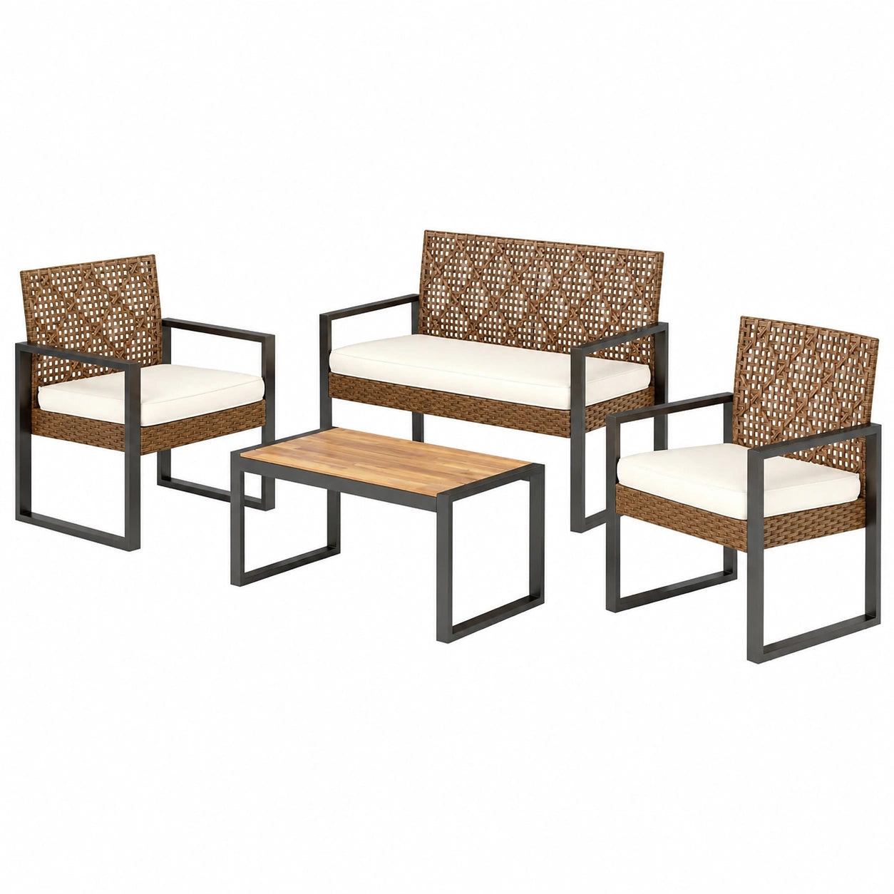 Gartenmöbel – 1er-Set, aus Rattan, Braun und Beige, für Garten, Terrasse und Balkon