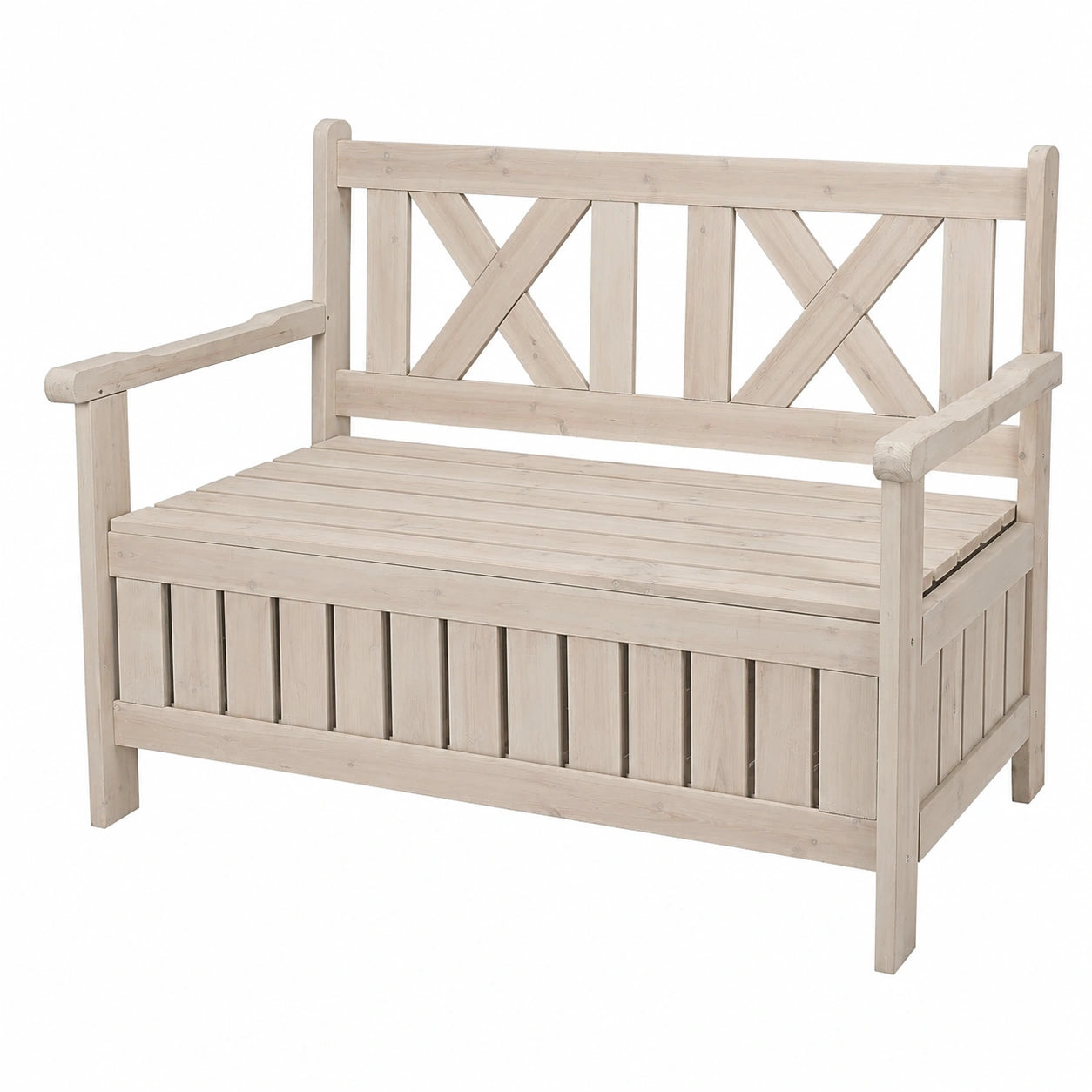 Gartenbank – 2-Sitzer, mit Stauraum, aus Massivholz und Holz, Grau und Beige, für Garten