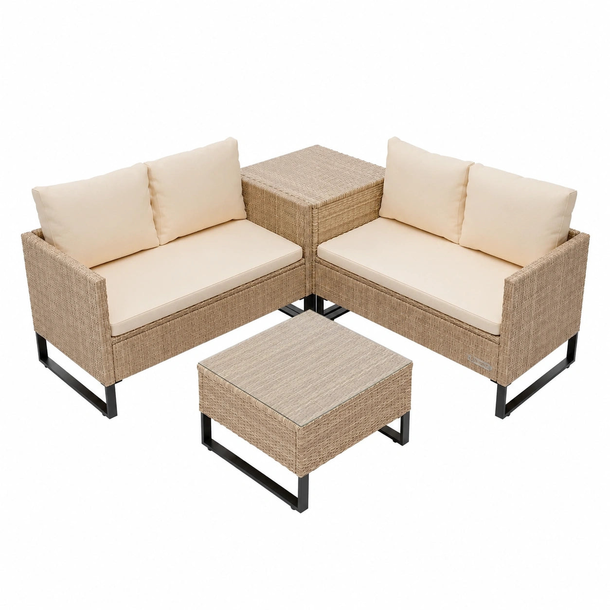 Beistelltisch – aus Rattan, Creme