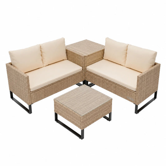 Beistelltisch – aus Rattan, Creme