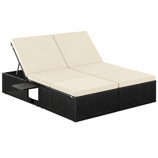 Sonnenliege – 200 × 160 cm, Schwarz und Creme