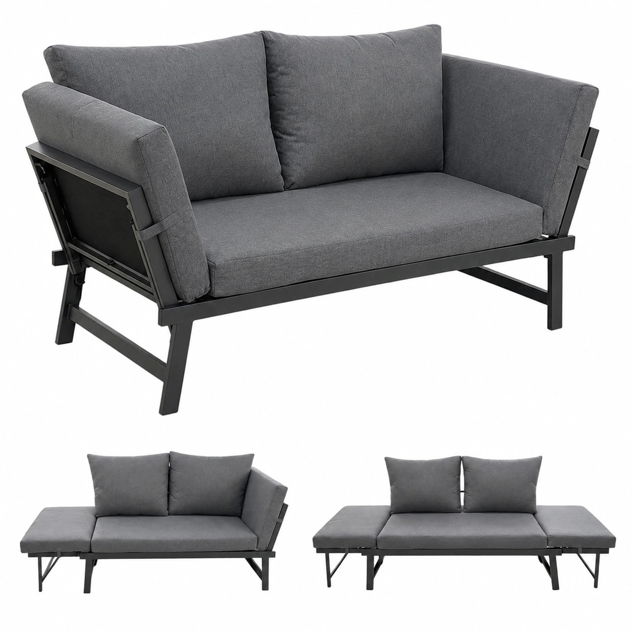 Sofa – klappbar, mit Rückenlehne, aus Stahl, für Garten und Terrasse