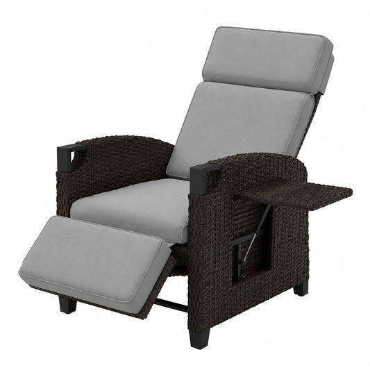 Sessel – mit Rückenlehne, aus Rattan, Grau und Dunkelbraun