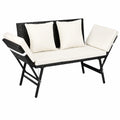 Gartenbank – 2-Sitzer, gepolstert, mit Armlehnen, Beige, für Garten, Terrasse und Balkon