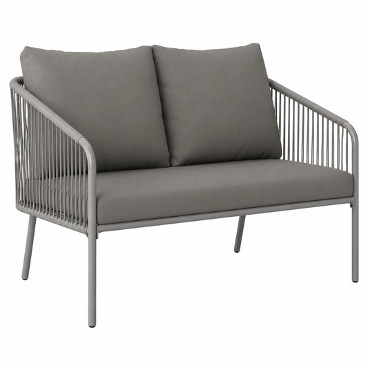 Gartensofa – 2-Sitzer, aus Rattan, Grau, für Garten, Terrasse und Balkon